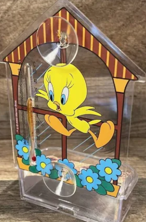 Looney Tunes Tweety Bird Birdfeeder with Thermometer – Vintage Plastic Window Feeder