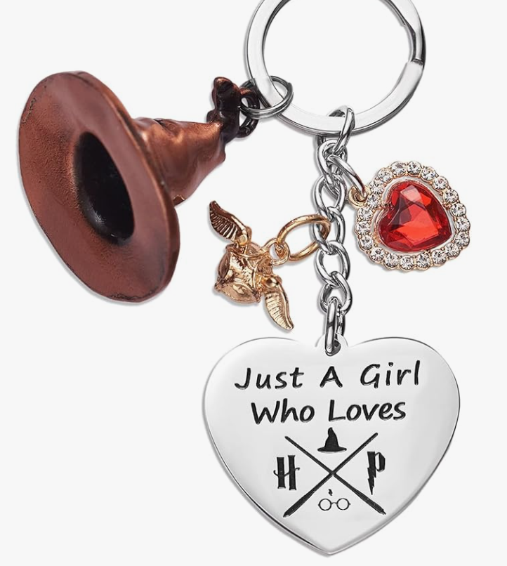 Just a Girl Who Loves HP” Charm Keychain – Heart & Sorting Hat Accessories