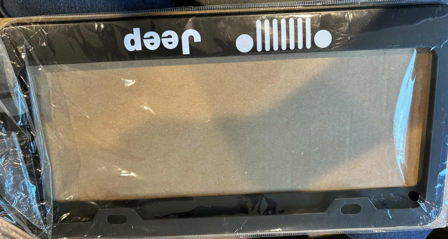 Jeep Decorative License Plate Frame – Black with White Grill Design (PLEASE READ DESCRIPTION)