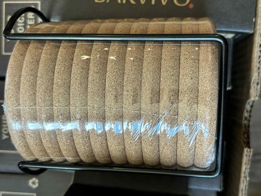 BARVIVO Cork Coasters Set – 12-Pack with Metal Holder
