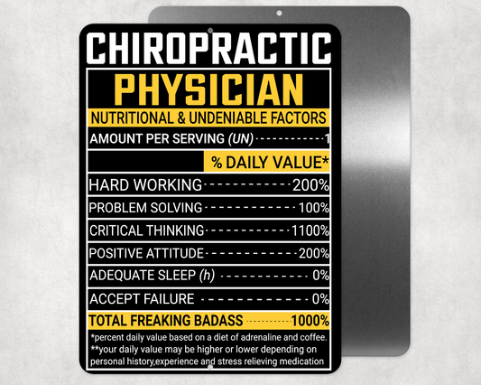 Chiropractic Physician “Nutritional Facts” Metal Sign – 8" x 10" Office Décor