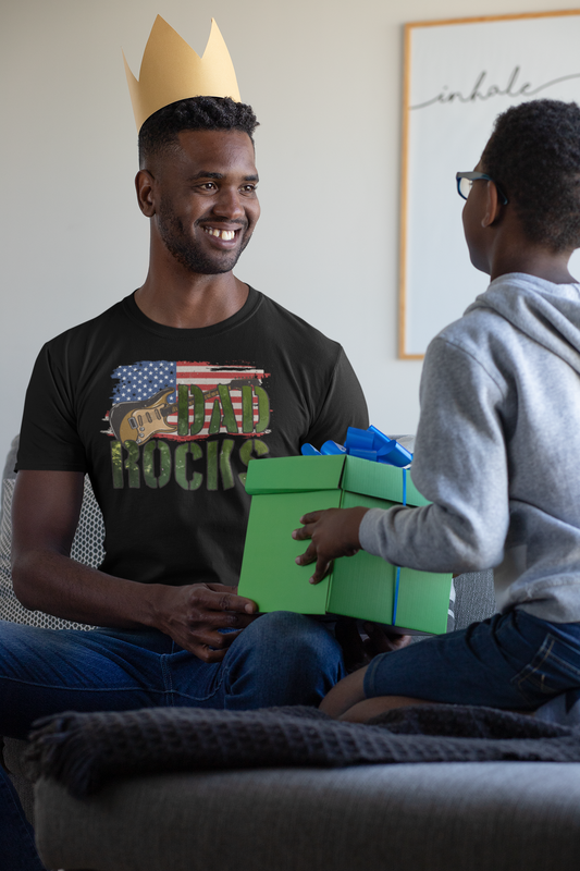 Dad Rocks Patriotic Guitar T-Shirt – Father’s Day Gift for Music-Loving Dads