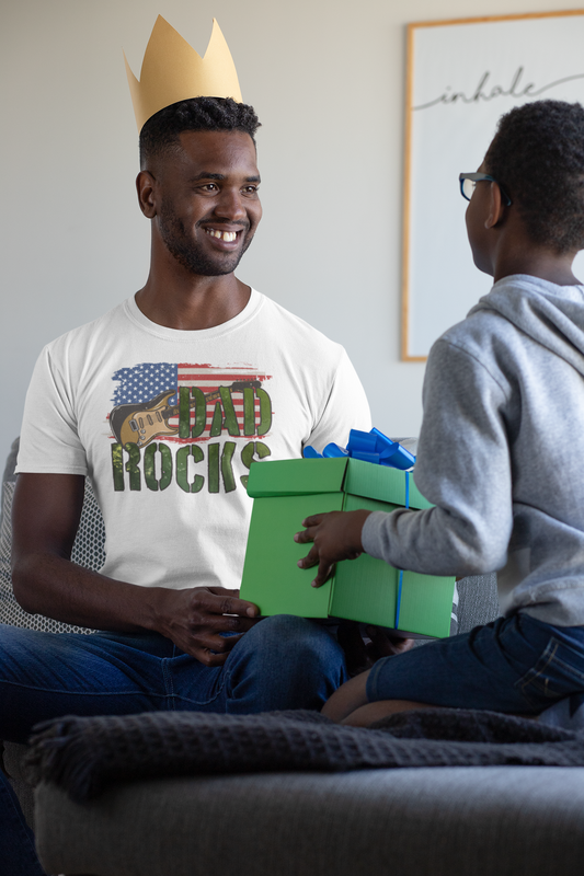 Dad Rocks Patriotic Guitar T-Shirt – Father’s Day Gift for Music-Loving Dads
