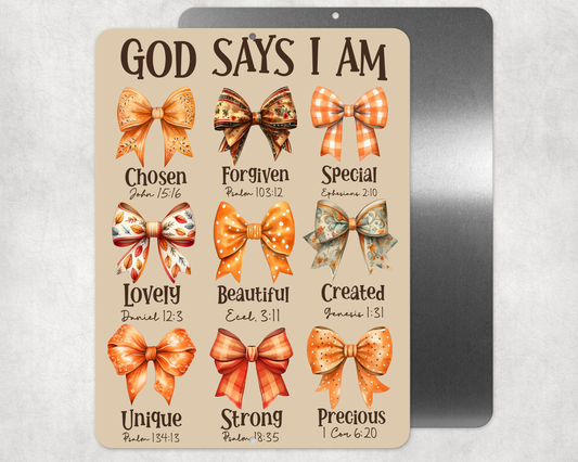 God Says I Am” Scripture-Inspired Metal Sign – 8" x 10" Christian Home Décor