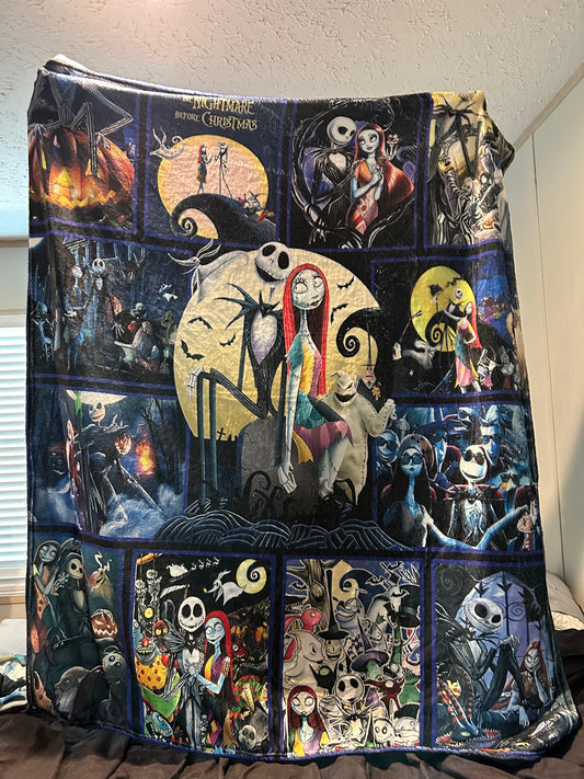 Moonlit Memories – Nightmare-Inspired Collage Fleece Blanket (50" X 60")