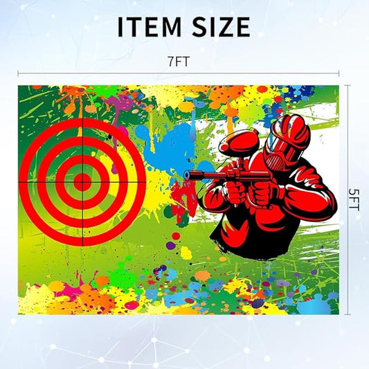 Paintball Target Party Backdrop – 7x5 ft Color Splash Design