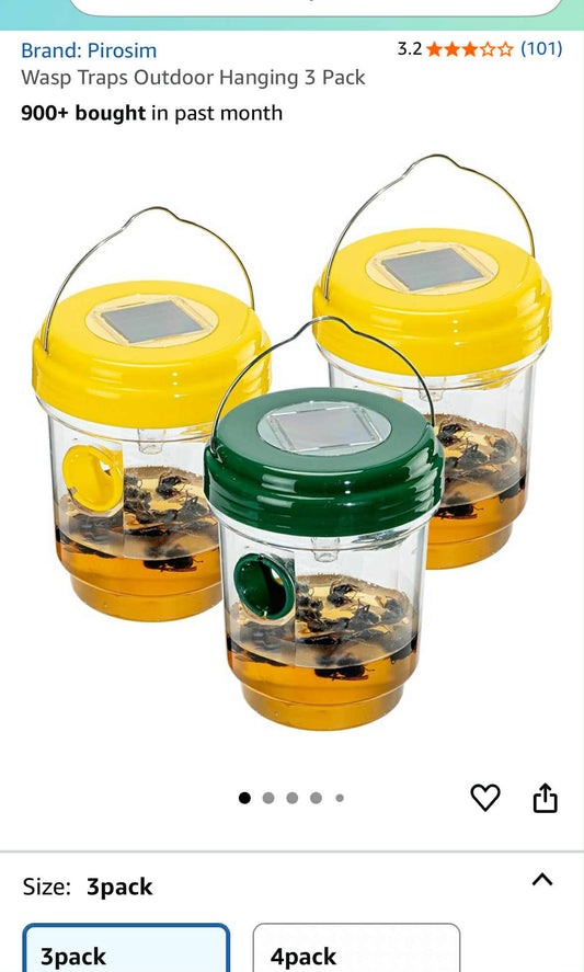 Solar Powered Wasp Traps – Outdoor Hanging Insect Catchers (3-Pack)